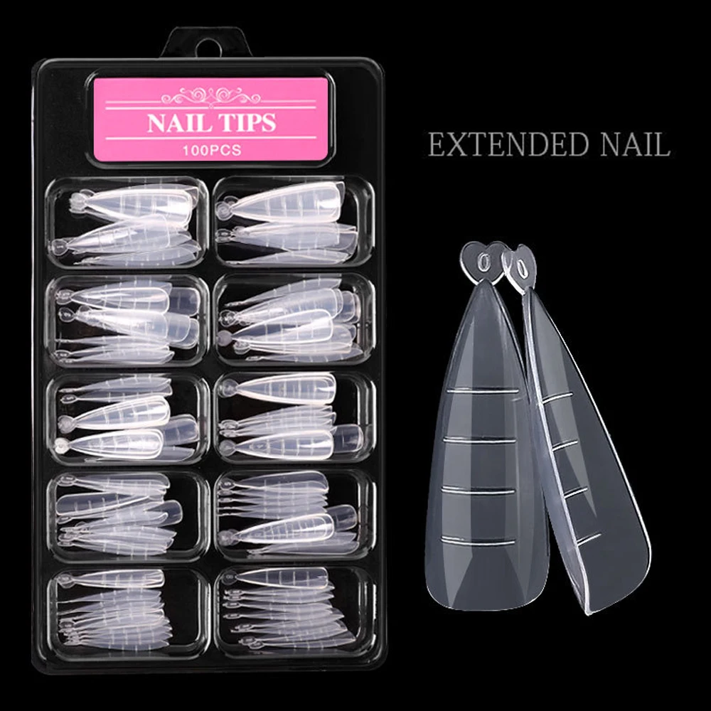 

100Pcs/Box Full Nail Tips Gel Quick Building Mold Finger Extension Nail Art UV Builder Tools Press On Nails 10 Sizes with Clips