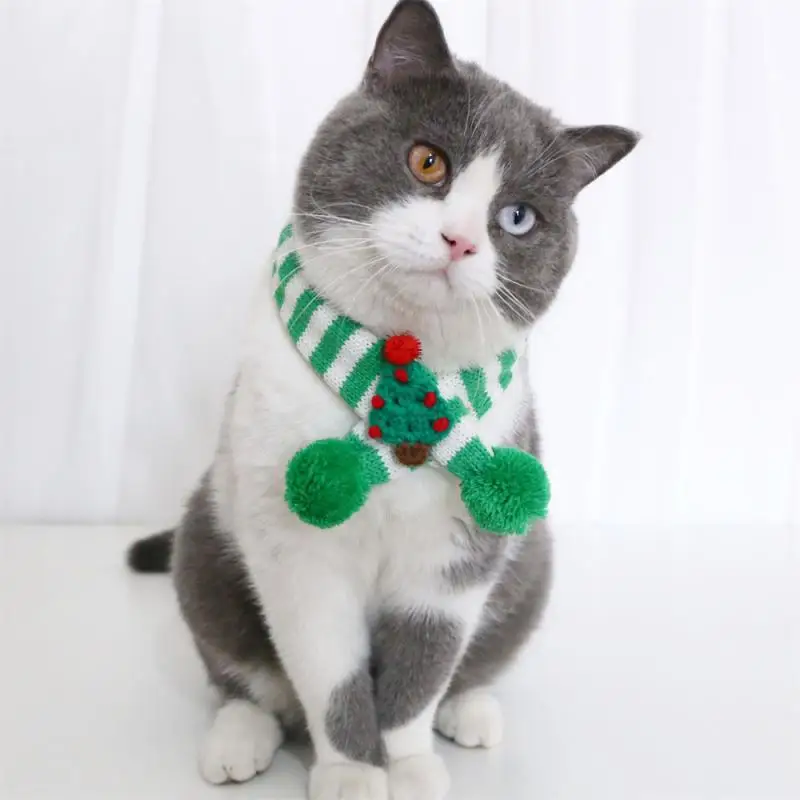 Adjustable Small Puppy Kitten Scarves Pet Clothes For Winter Warm Dog Cat Christmas Knitted Scarf Collar Accessories Chihuahua