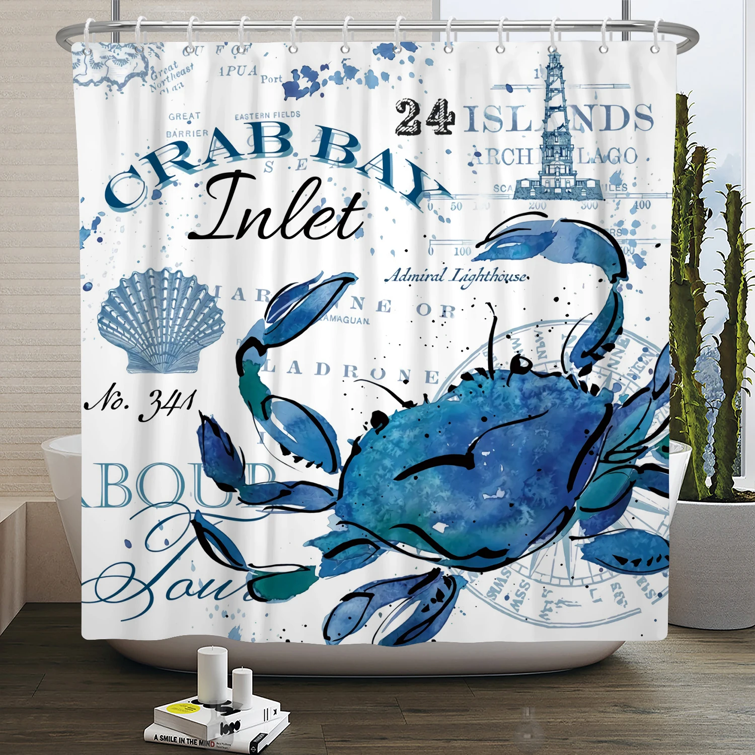 

Sea Animals Blue Shower Curtain Cute Crab Seahorse Starfish Whale Bath Curtain Bathtub Screen Waterproof Douchegordijn 180x200