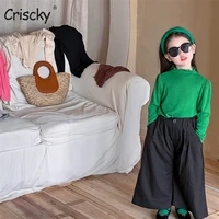 criscky 2022 autumn baby girls flare pants cotton solid color loose kids girls suits pants fashion wild straight childrens pant