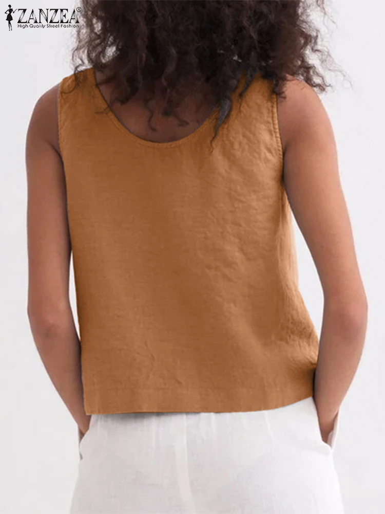 Лето 2024 топы ZANZEA женская элегантная офисная блузка без рукавов винтажные