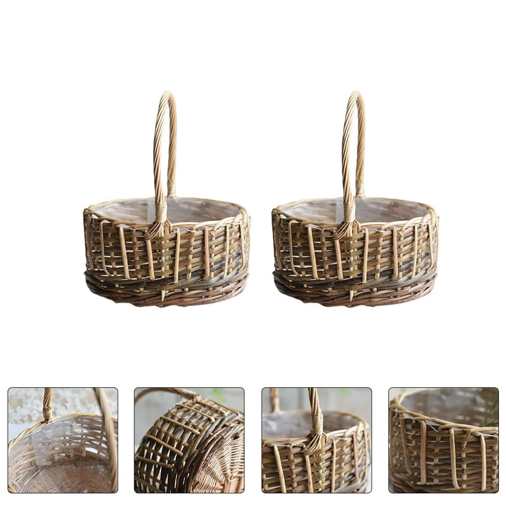 

2pcs Woven Rattan Baskets Flower Baskets Decorative Exquisite Rustic Handmade Basket