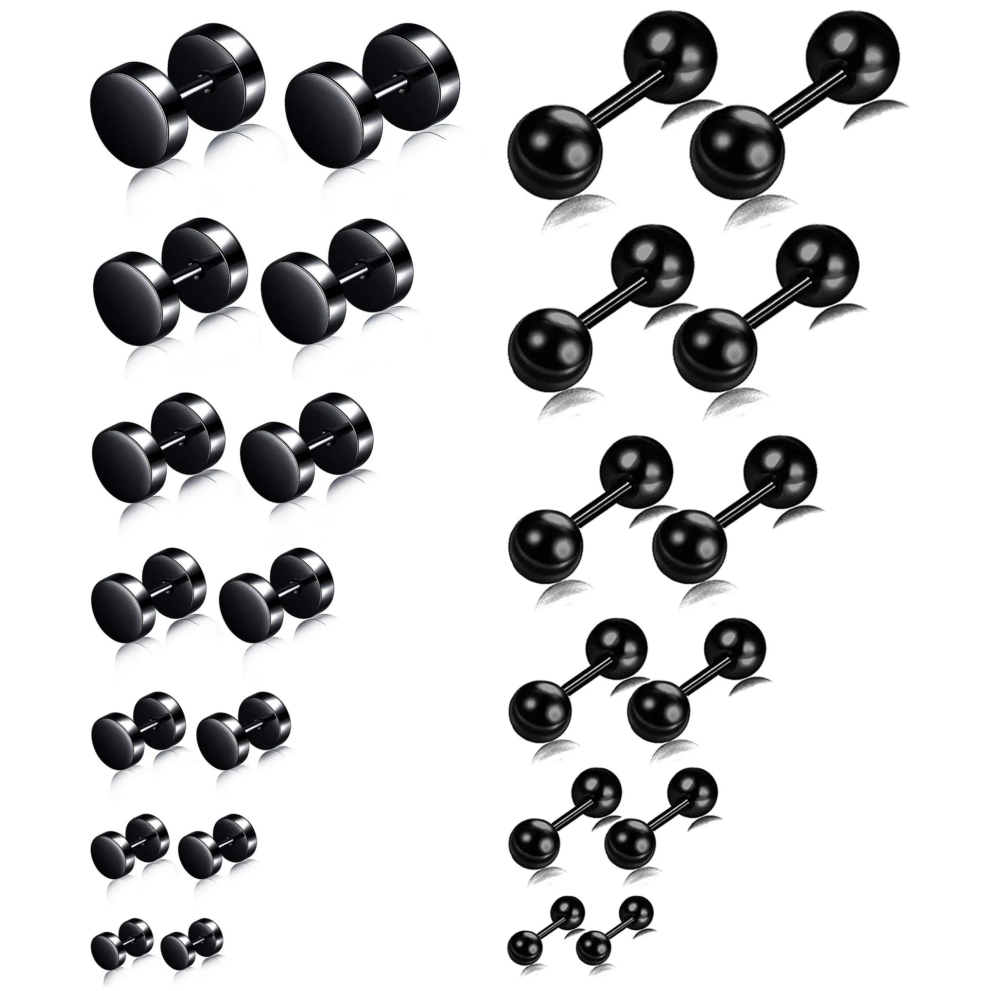 

7 Pairs Stainless Steel Ball Stud Earrings Barbell Cartilage Tragus Helix Ear Piercing For Men Women 2-8mm Silver Black
