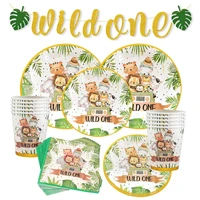 jungle animal tableware set wild one birthday party decor kids green forest party supplies jungle safari theme party decor