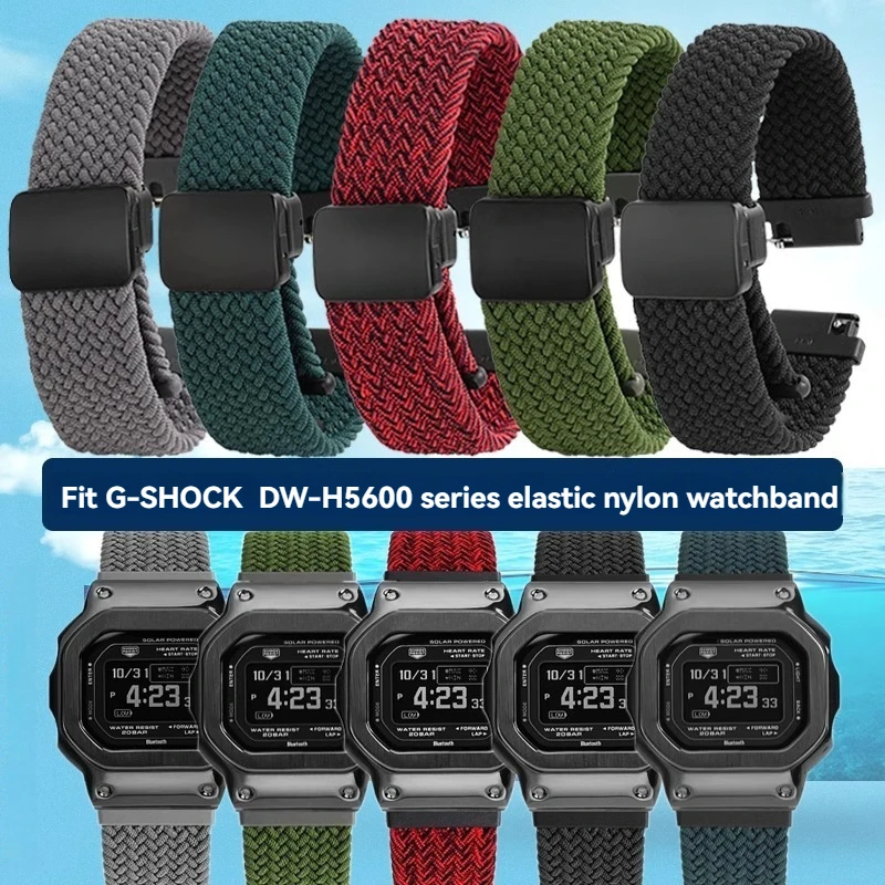 Фото Для Casio DW-H5600 эластичный нейлоновый складной ремешок с магнитной пряжкой браслет 18 мм водонепроницаемый дышащий ремешок для часов зеленый серый черный №2