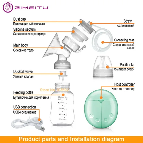 ZIMEITU Двойной Электрический Молокоотсос USB Мощный Всасывающий С Бутылочкой Для Молока, Подогреватель Для Холодного Молока
