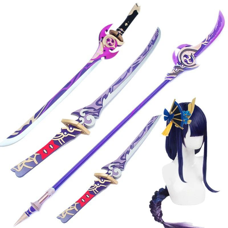 

Genshin Impact Raiden Shogun головной убор Косплей копье реквизит набор Musou Shinsetsu оружие для Хэллоуина Карнавал шоу аксессуары