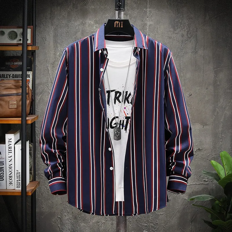 

Mens Striped Shirts 100% Cotton Oxford Long Sleeve Striped Solid Color Casual Shirts for Business Men Daily Use Camisas Hombre