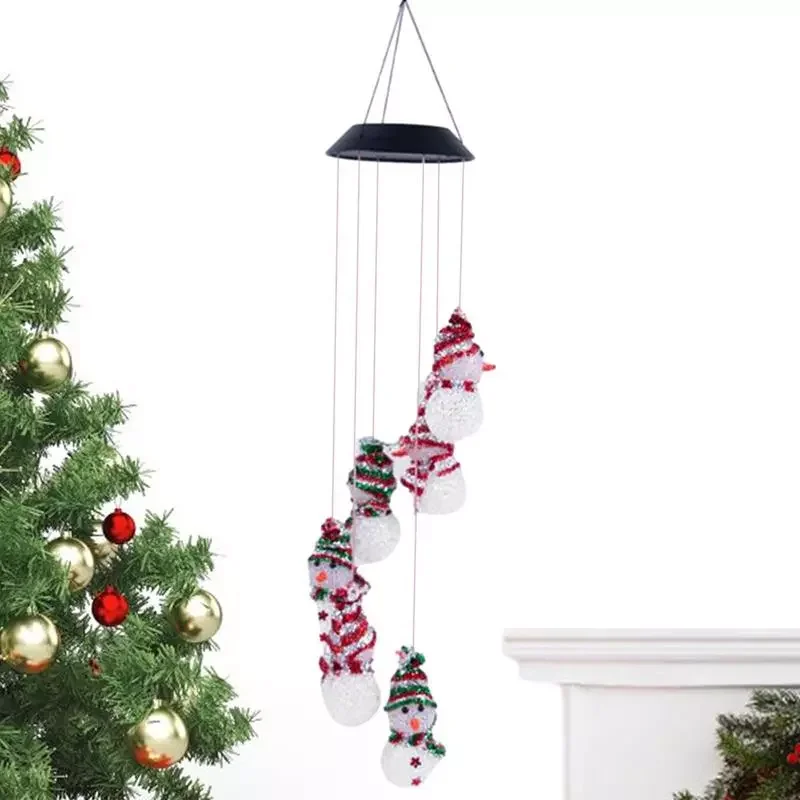 

2 in 1 Solar Wind Chimes Light Christmas Garden Hanging Light Decor with 7 Changing Colors Snowman Wind Chimes Light Ornament