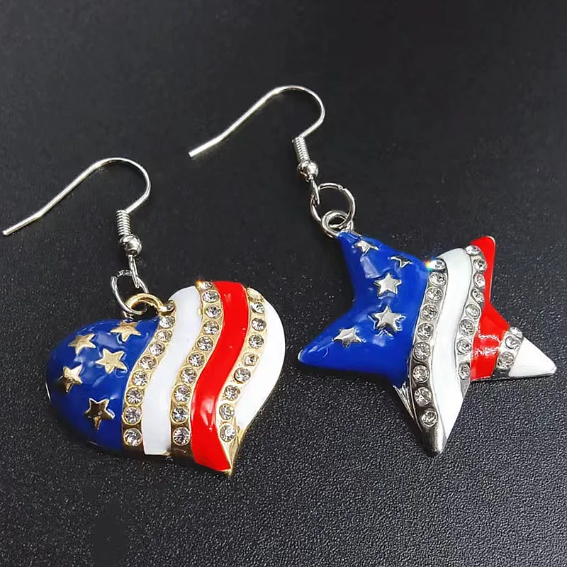 

Pentagram USA Flag Earring Heart shap American Flag Dangle Earrings 4th ofJuly Independence Day Pendant Jewellery Gift for Women