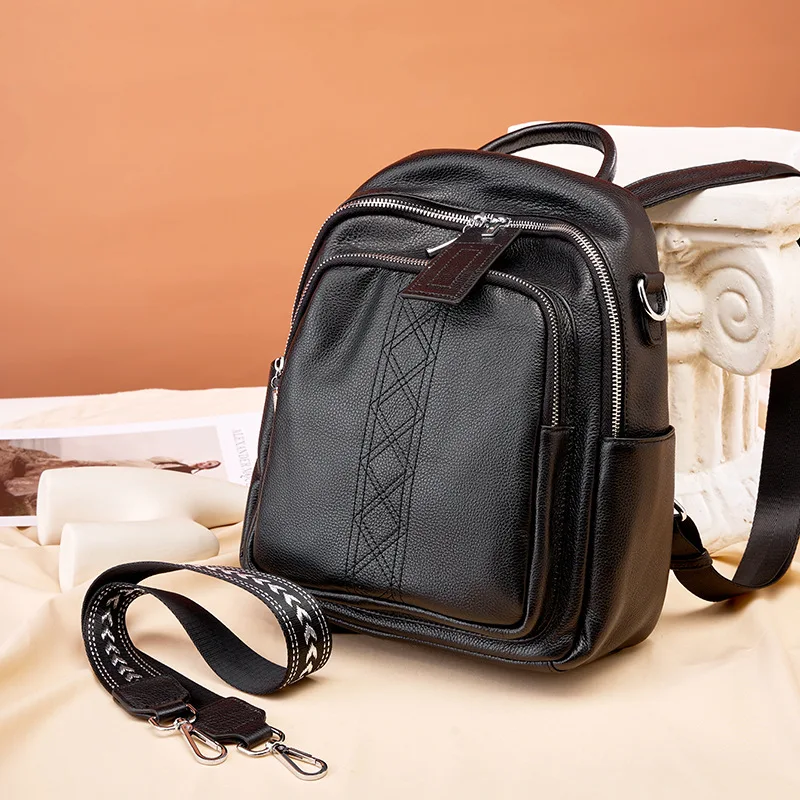 

Рюкзак женский из 2023 мягкой натуральной кожи, вместительный ранец из воловьей кожи для путешествий и школы, Повседневная Дамская сумочка на ремне