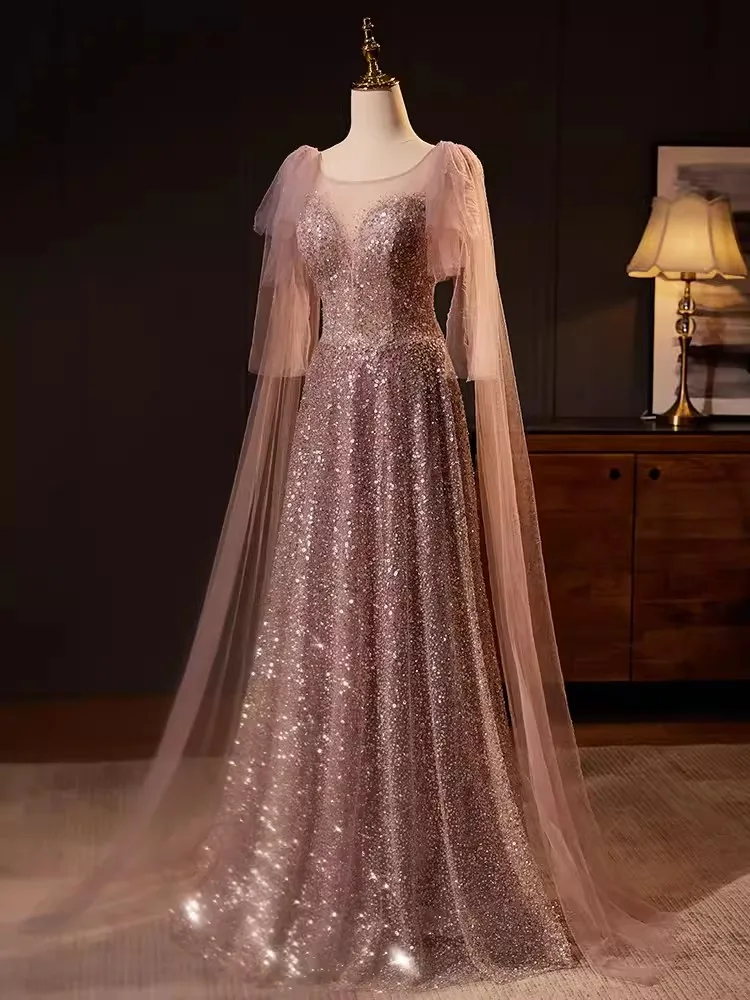 Реальное изображение роскошный запас женское официальное платье с рукавом