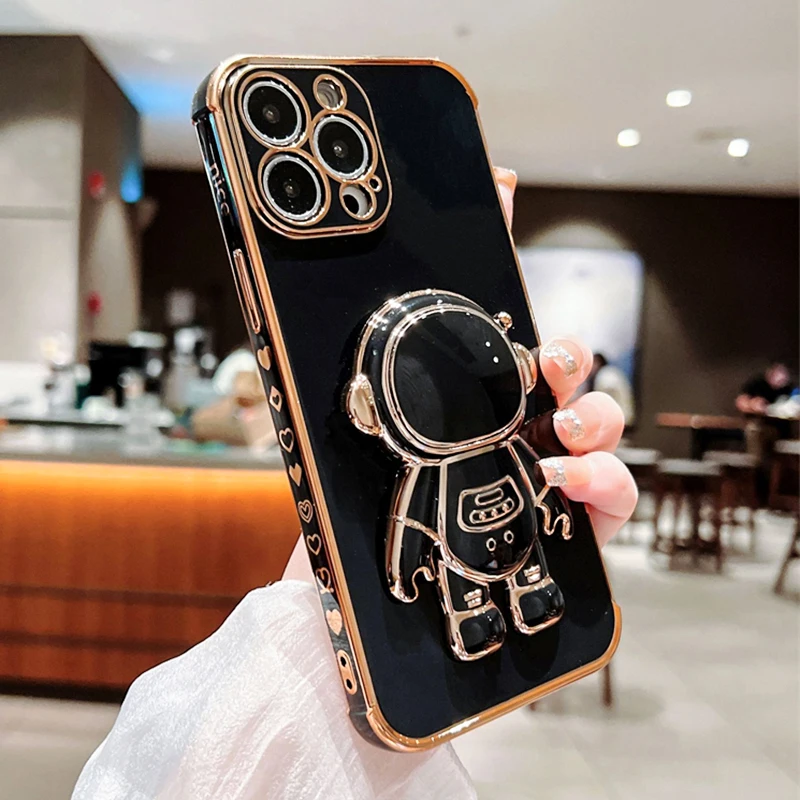 

Astronaut Folding Stand Holder Phone Case For iphone 11 12 13 Pro Max XS X XR 7 8 Plus SE 2020 Shockproof Soft Kickstand Cover