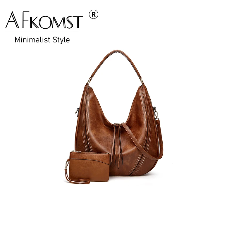 

AFKOMST Women Casual Tote Shoulder Bag Large Capacity Fashion Tote Satchel Oblique Body Women PU Leather Handbag