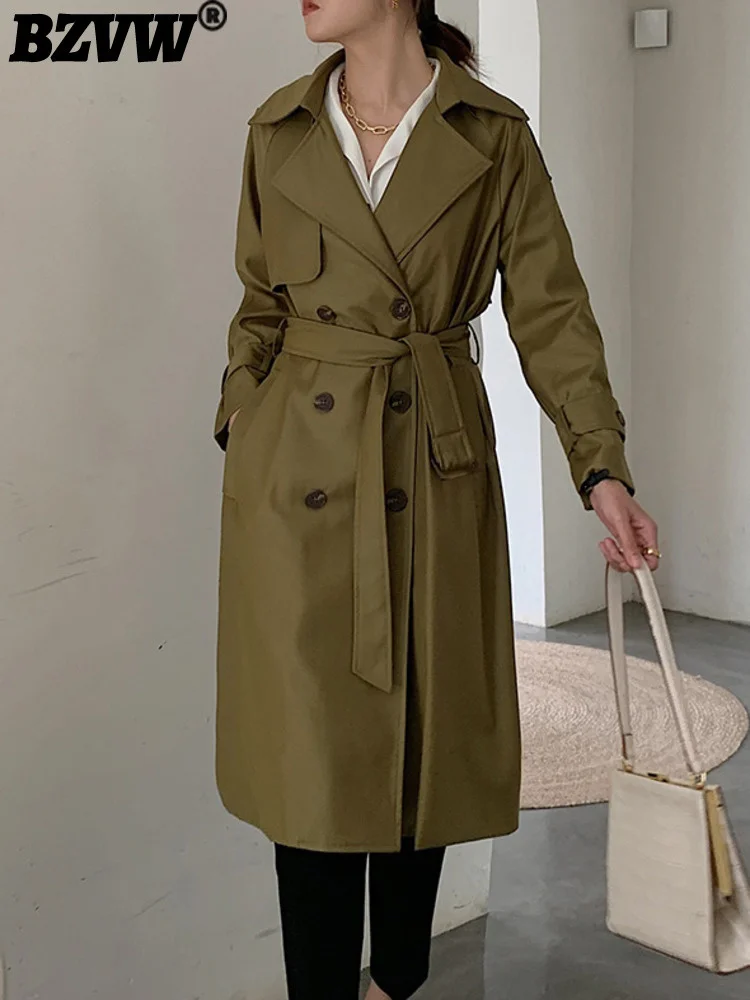 

Ветровка BZVW в английском стиле, уличная одежда, Женское пальто, Новинка осени 2023, трендовый винтажный Тренч средней длины, женская одежда, 25X2103