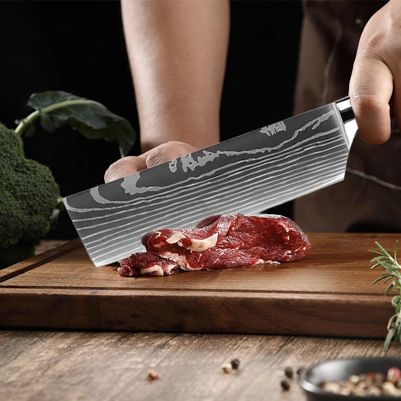 Кухонное мясо искусственный дамасский нож из нержавеющей стали для резки