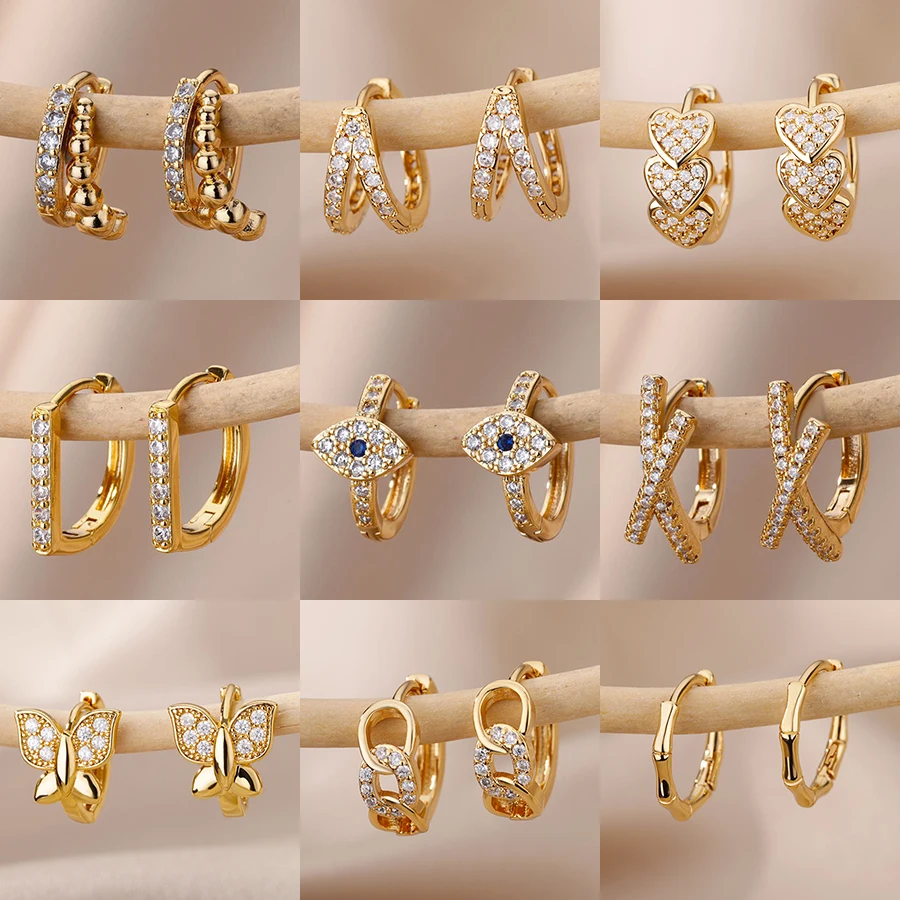 

Zircon Evil Eye Earrings For Women Stainless Steel Gold Plated Pendientes Hoop Piercing Earring 2023 Goth Jewelry aretes mujer