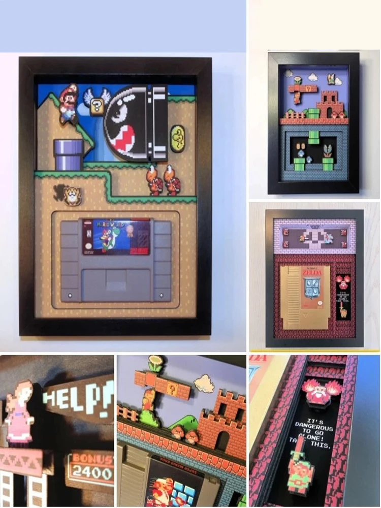 

3D Shadowbox Super Marioed Bros Zeldaed Nostalgic Game Wall Painting Ornaments PVC Frame Photo Art Desktop Home Wall Decoration