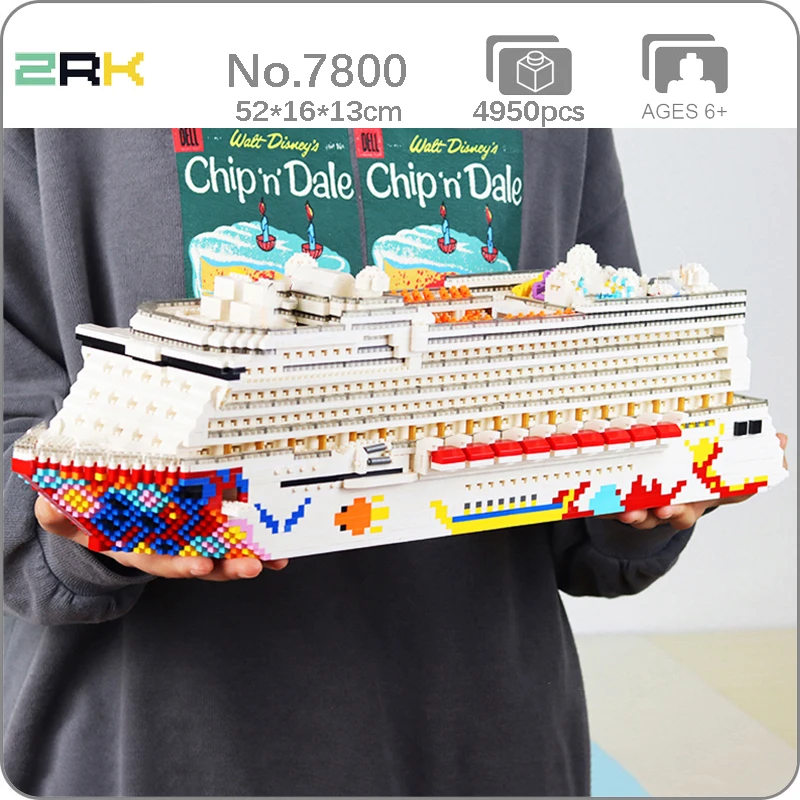 ZRK 7800 Luxury Ocean Liner Dream Cruise Ship Fish Swimming Pool Boat Model DIY Mini Diamond Blocks Bricks Building Toy No Box