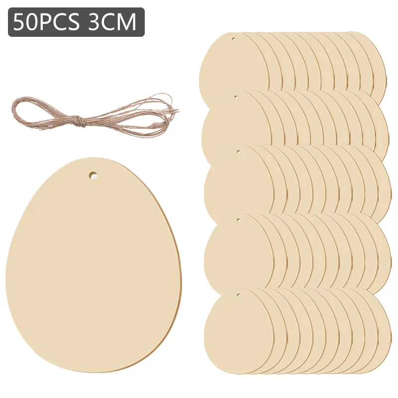 

30/50/60/80mm DIY Easter Egg Wood Slices Easter Hangibng Pendant Unfinished Wood Crafts For Happy Easter Party Kids Graffiti Egg