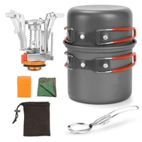 outdoor camping tableware kit outdoor cookware set foldable spoon fork knife kettle cup dinner camping equipment supplies