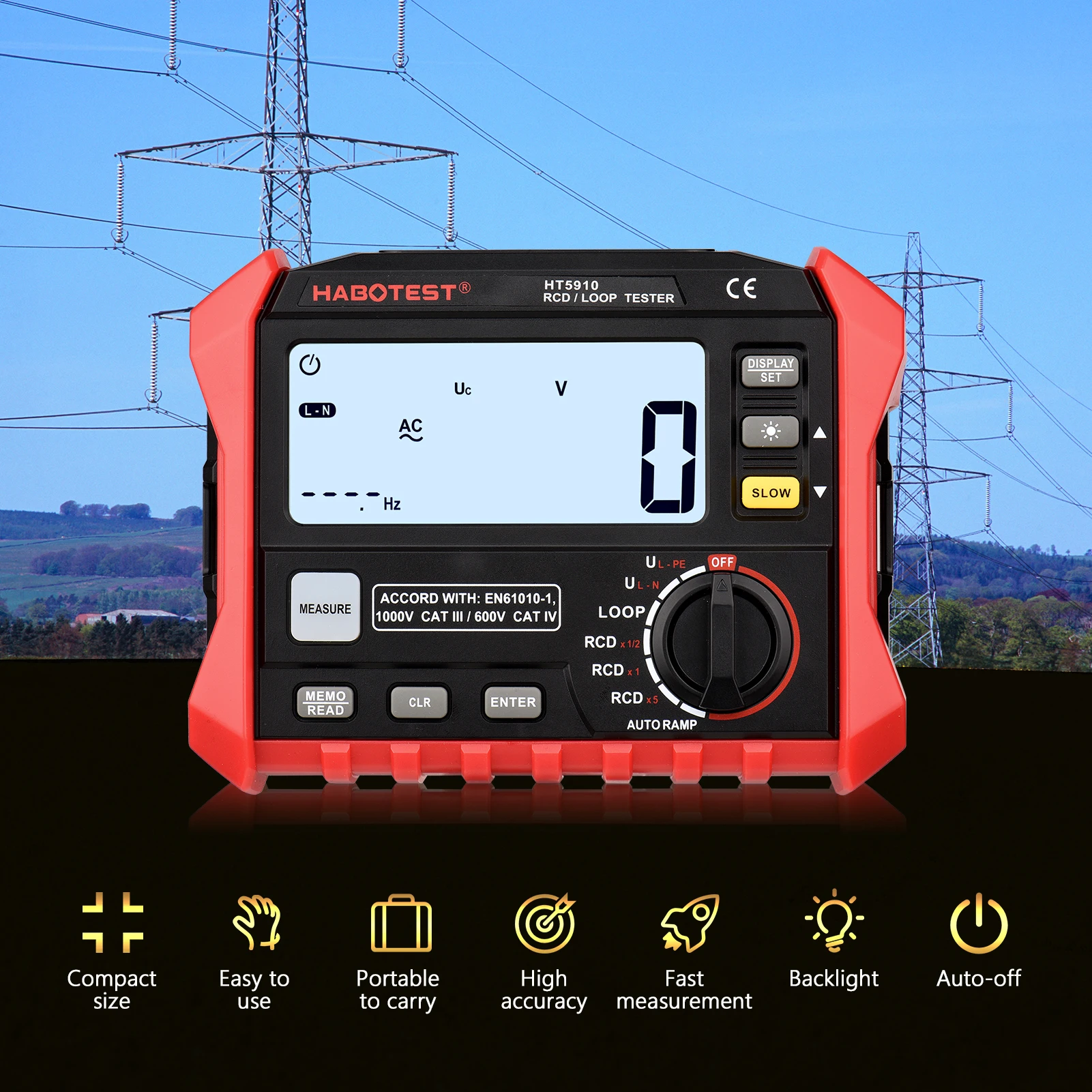 Цифровой измеритель сопротивления тестер переключателя утечки RCD/тестер контура