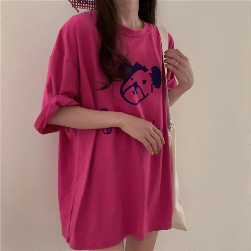 

summer 100% cotton oversized t-shirt for women harajuku cartoon printing woman short sleeve t-shirts girlfriend chothes y2k tops