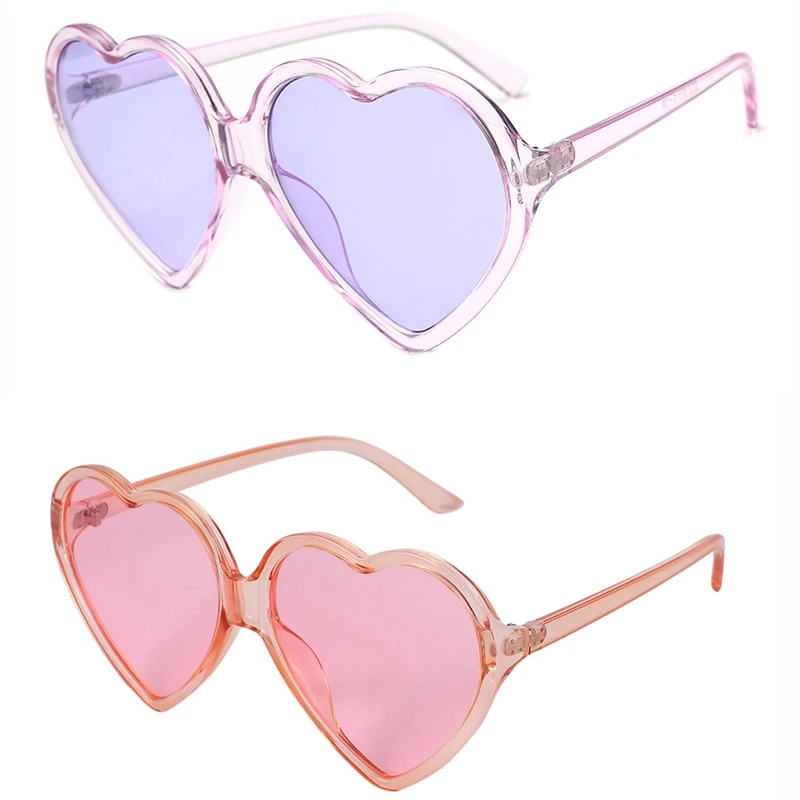 

Солнцезащитные очки женские в стиле ретро, Модные Винтажные большие очки в форме сердца, милые очки с надписью «Love» (розовые и фиолетовые), 2X 90S