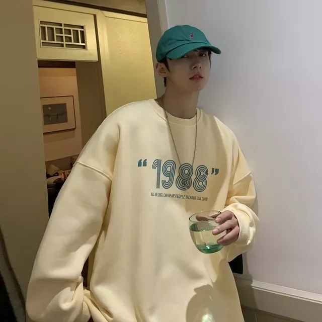 

NEW IN Men 1988 Graphic O-neck Harajuku Hoodies 2022 Mens Korean Style Streetwear Sweatshirts Male Japanese Fashion Sweatshirt