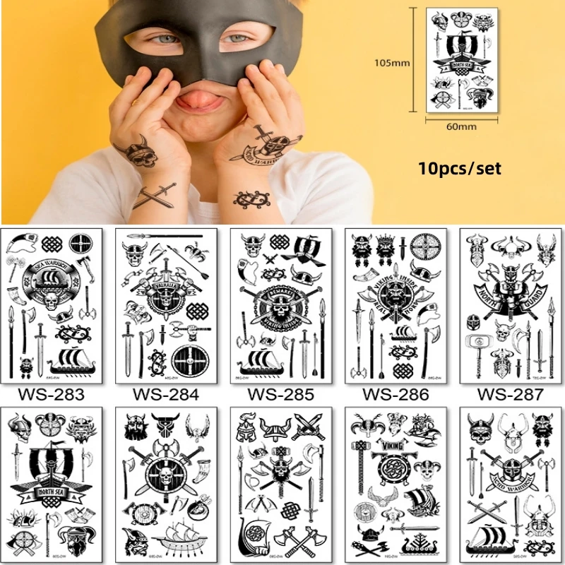 Временные татуировки Пиратские для детей 10 шт. мальчиков и девочек руки лицо