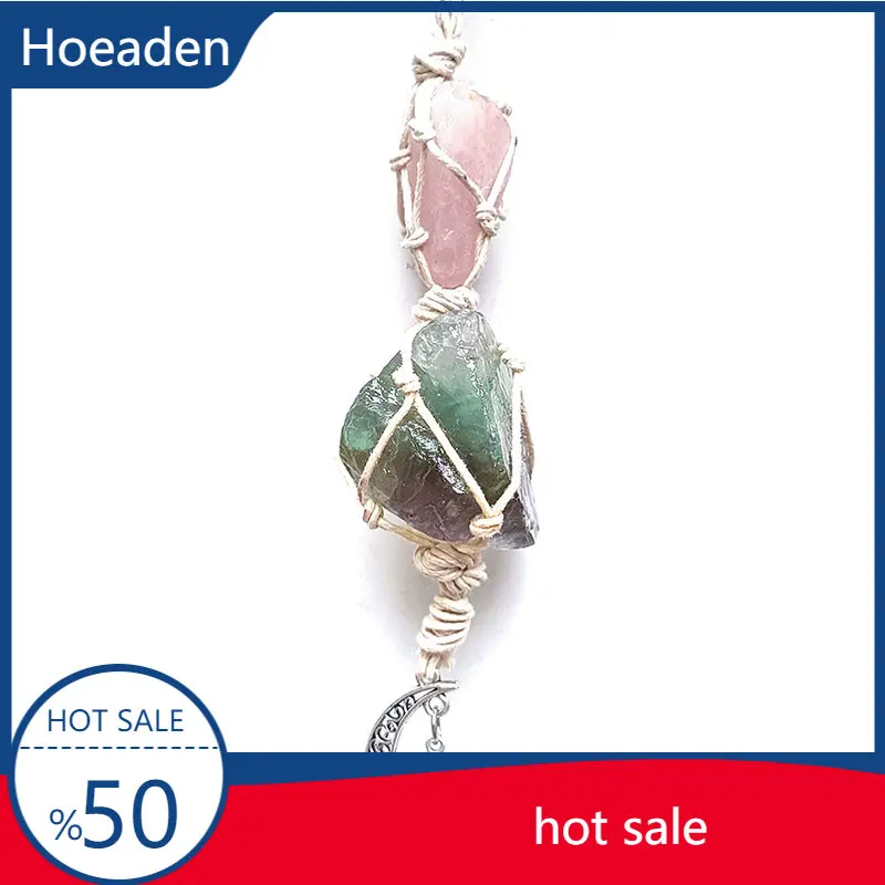 

Natural Rough Ore Stone Chakra Tassel Car Hanging Meditation Ornament Moon Star