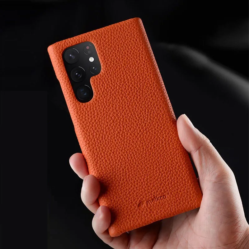 

Melkco Brand Genuine Leather Cover Mobile Phone Bag Case For Samsung Galaxy S22 Ultra S22+ Plus Natural Full Grain Cowhide