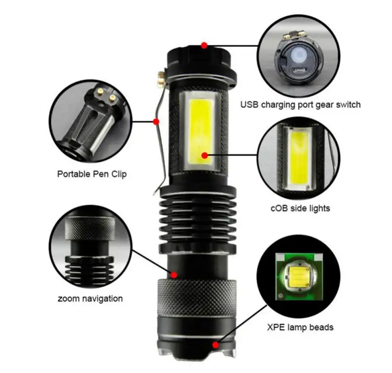 

380-1200LM High Power Rechargeable LED Flashlight Mini Torch Outdoor Camping Strong Lamp Lantern Waterproof Tactical Flashlight