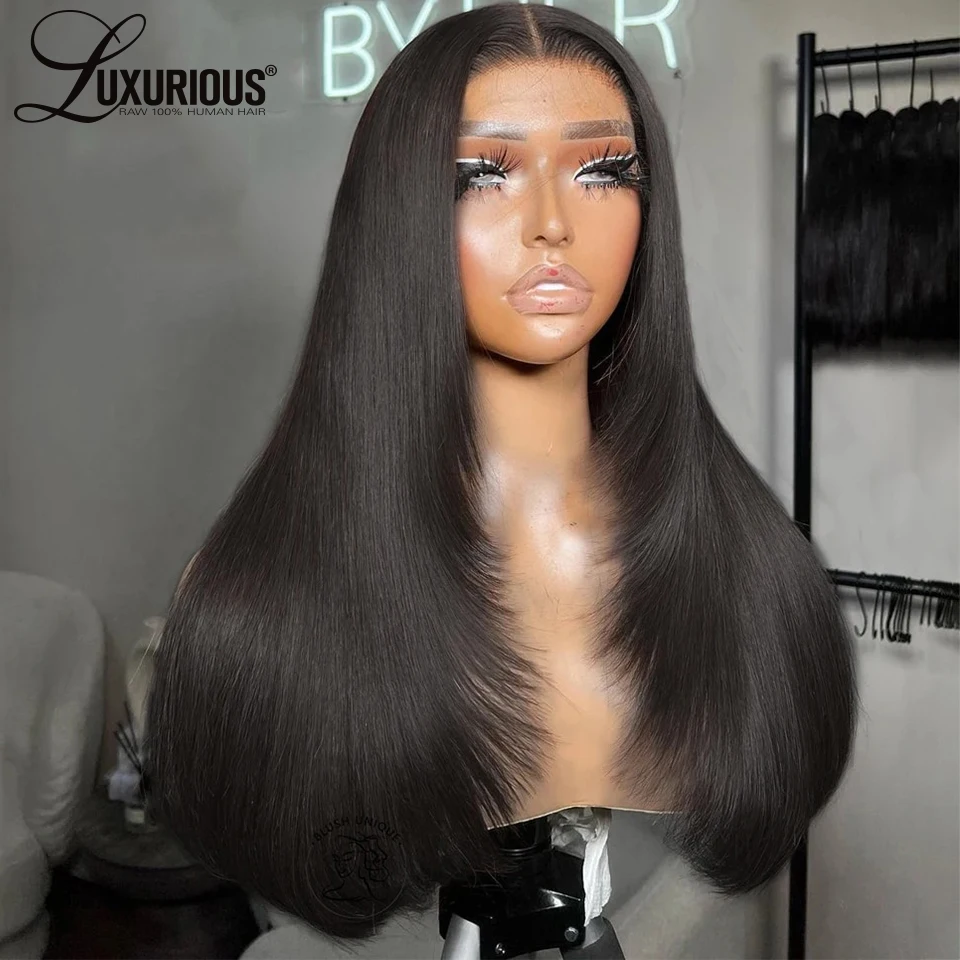 Парик из натуральных черных безклеевых человеческих волос 13x4 парики