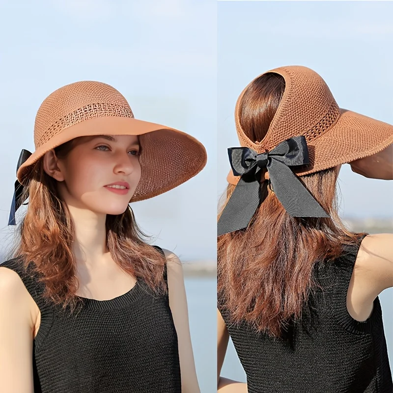 

New Fashion Wide Brim Sun Visor Hats Crochet Picnic Beach UV Protection Scallop Cap For Outdoor Summer Women's Hat Caps