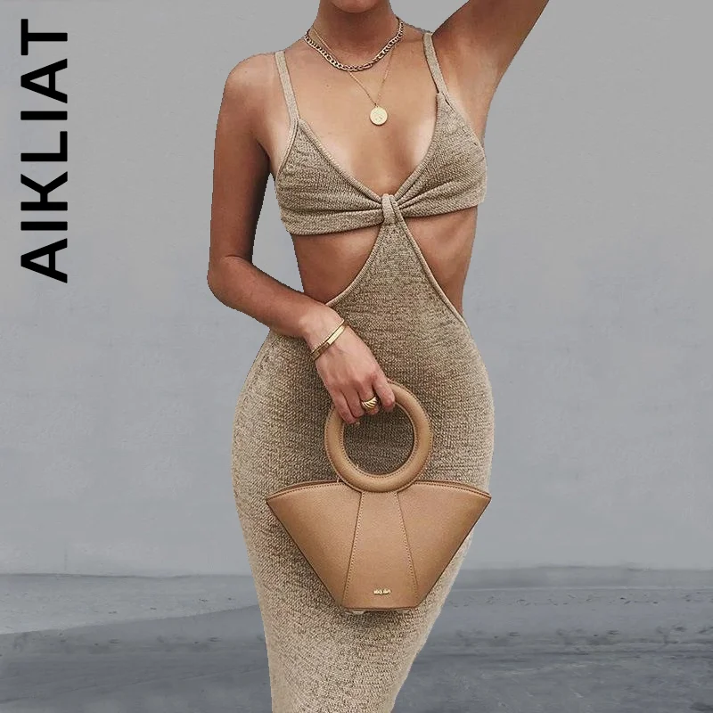 

Сексуальное длинное платье Aikliat, модное платье без рукавов, эластичное корейское платье, Клубная уличная одежда с открытой спиной, одежда дл...