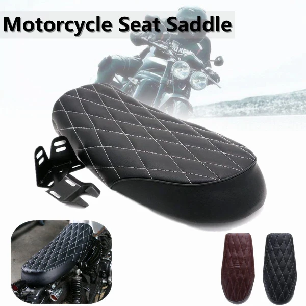 

Retro 53cm Universal Motorcycle Leather Cafe Racer Seat Vintage Hump Saddle Locomotive Rhombic Shape Cushion