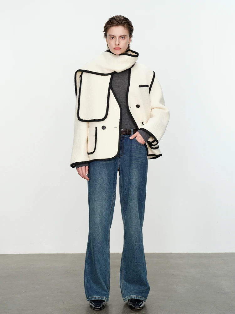 Wandian Snow Melting Time Short Woolen Outerwear 2024 Winter New Board Cocoon Shaped V-neck Mbc4o0sjxw0