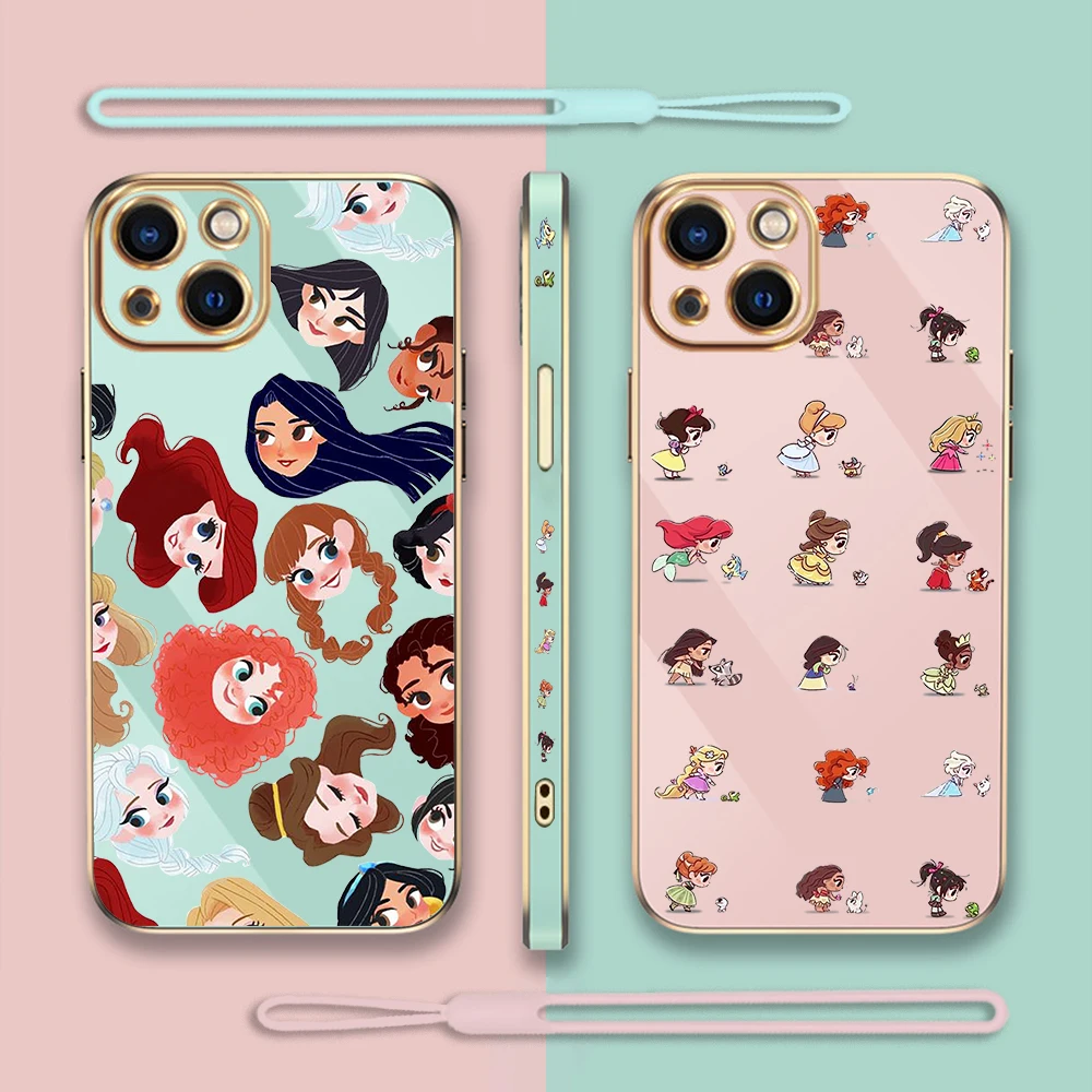 

Disney Princess Phone Case for For iphone 14 13 12 11 Pro Max X XR XS MAX 7 8 Plus Cases Glossy Plated Cover Silicone Protector