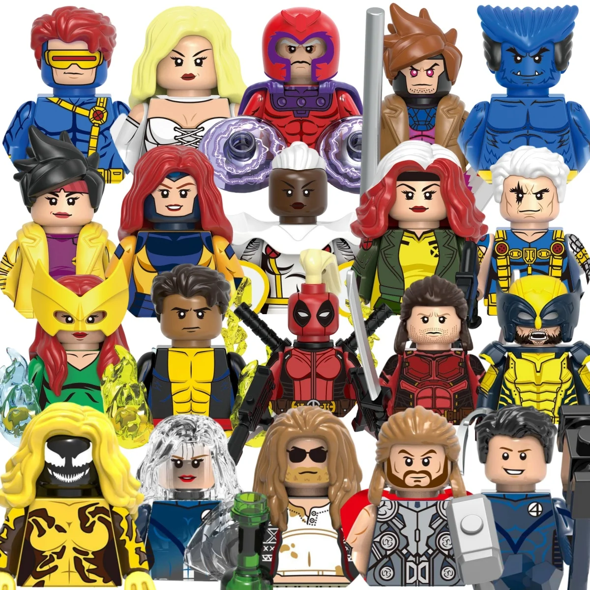 Фото Коллекционные игрушки Marvel: конструкторы Бэтгир, Магнето, Волкер, Скрем, Дэдпул, мини-кирпичики, подарки для вечеринок. №1