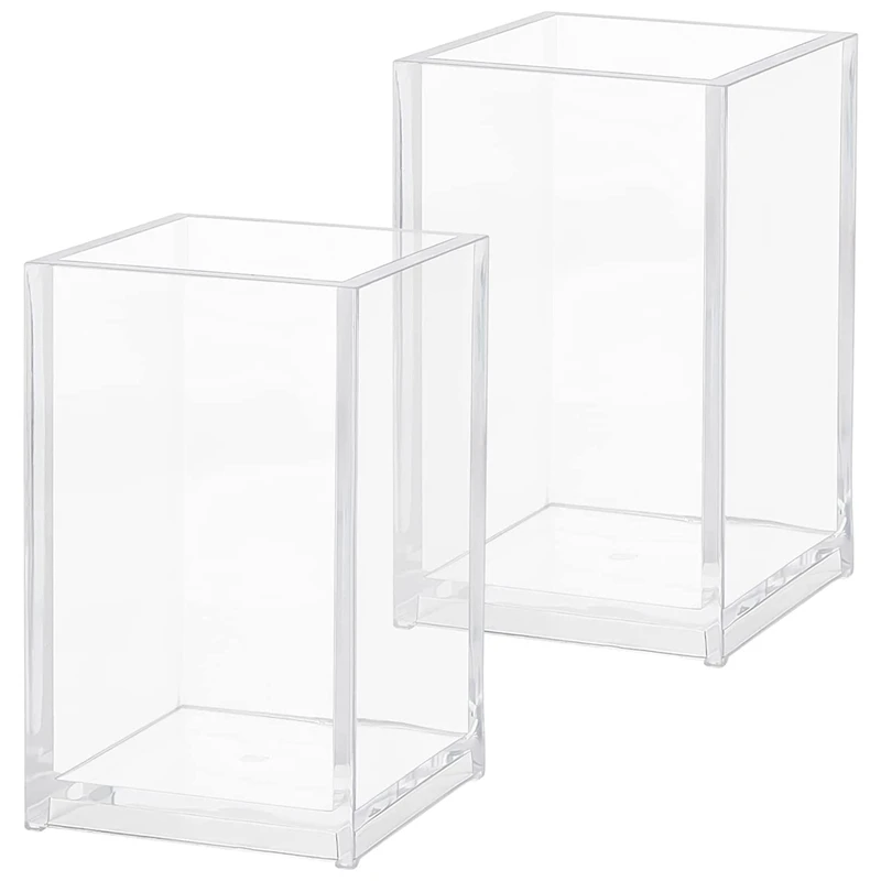 

2PC Acrylic Pen Holder,Clear Pencil Holder Makeup Brush Holder Pen Pot Organizer Pen Cup Container Pencil Storage Basket