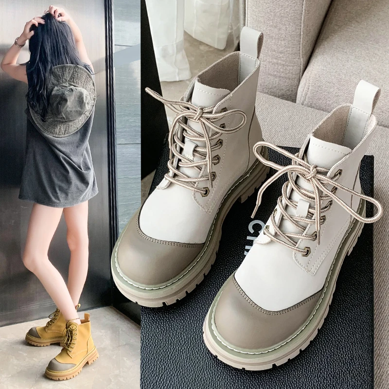 

Женские ботинки в британском стиле, ботинки на толстой подошве с большим носком, на шнуровке, в стиле ретро, Размеры 35-42, 2022