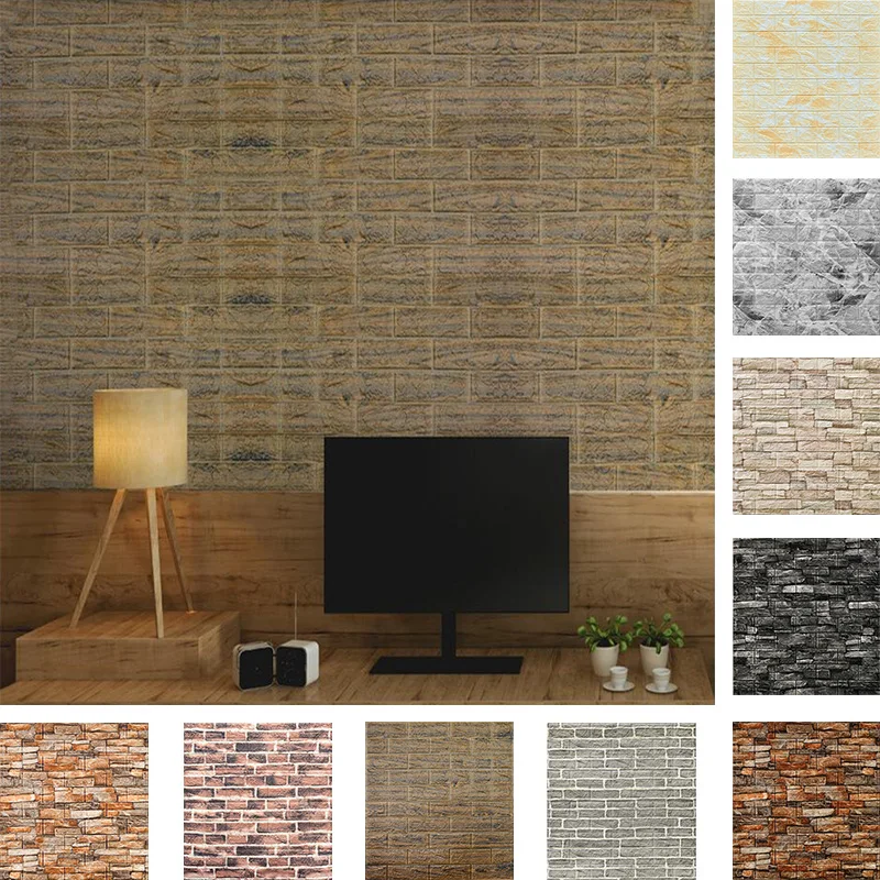 

70X77CM3D Retro Wall Stickers Self Adhesive Wallpaper Vinyl Foam Child Protection Living Room TV Background Bathroom Home Decor