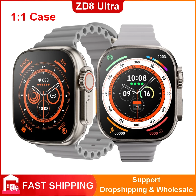 

Смарт-часы ZD8 Ultra, 49 мм, 1:1, с чехлом, 2,0 дюйма, HD-экран, серия 8, спортивный трекер, Bluetooth, звонки, ЭКГ, IP68, водонепроницаемые, новинка 2022, Смарт-часы