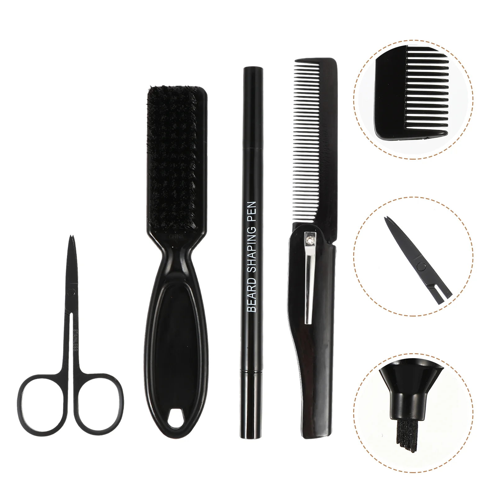 

4pcs Beard Pencil Brush Tool Set Man Beard Pen Folding Comb with Scissors