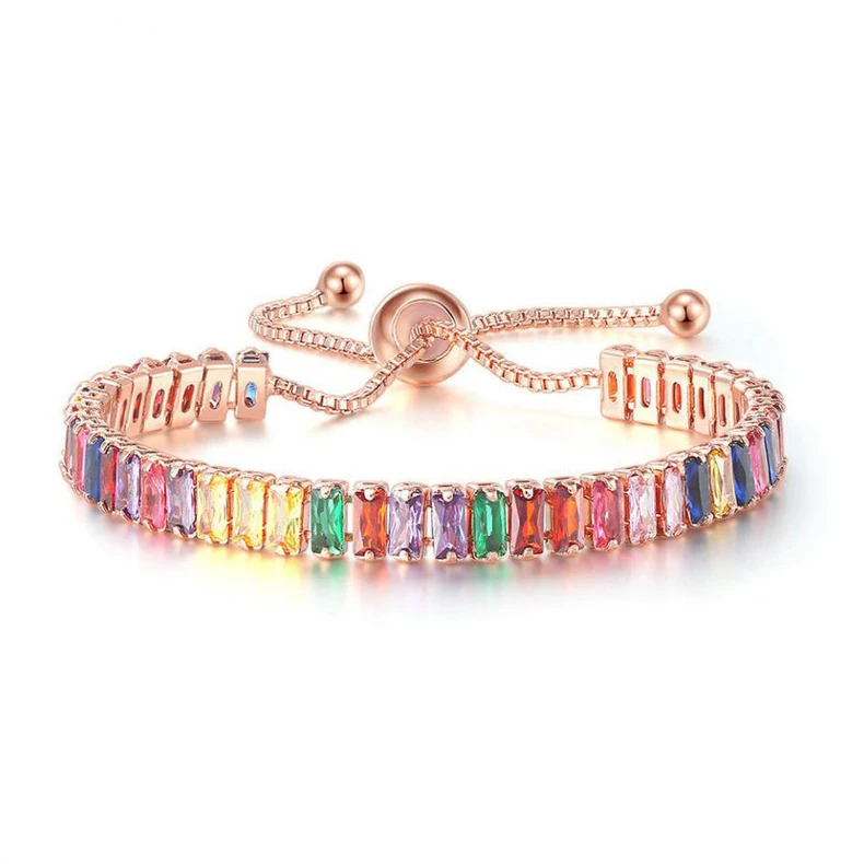 

Adjustable Rainbow Baguette Tennis Bracelet,Cubic Zirconia Tennis Bracelet,Dainty Bracelet, Bracelet,Gift for Her