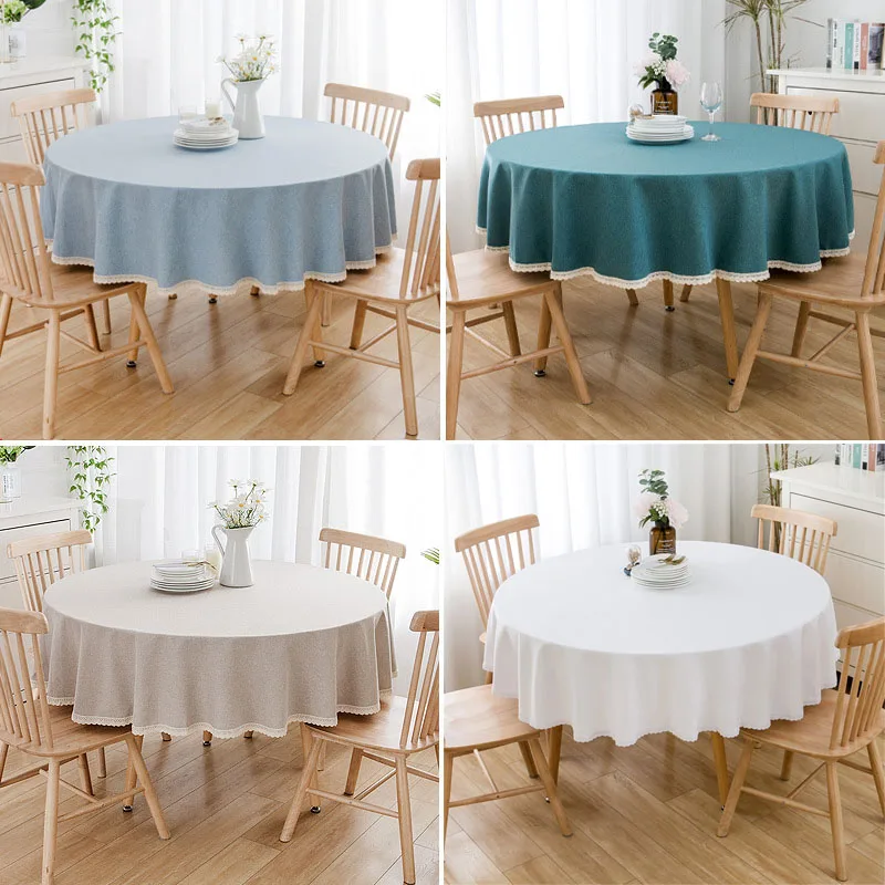 

Large Round Tablecloth Waterproof And Oil-Proof Solid Color Cotton And Linen Tablecloth