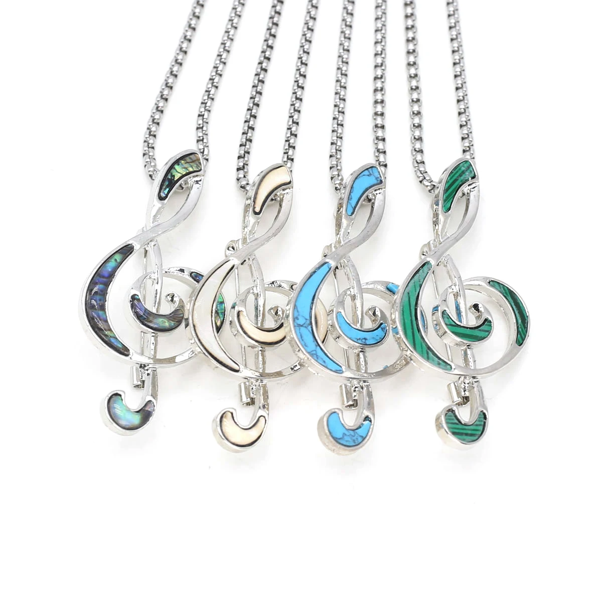 

Stainless Steel Chain Charm Natural Stone Shell Pendant Music Note Shape Alloy Pendant Exquisite Jewelry Accessories Gift
