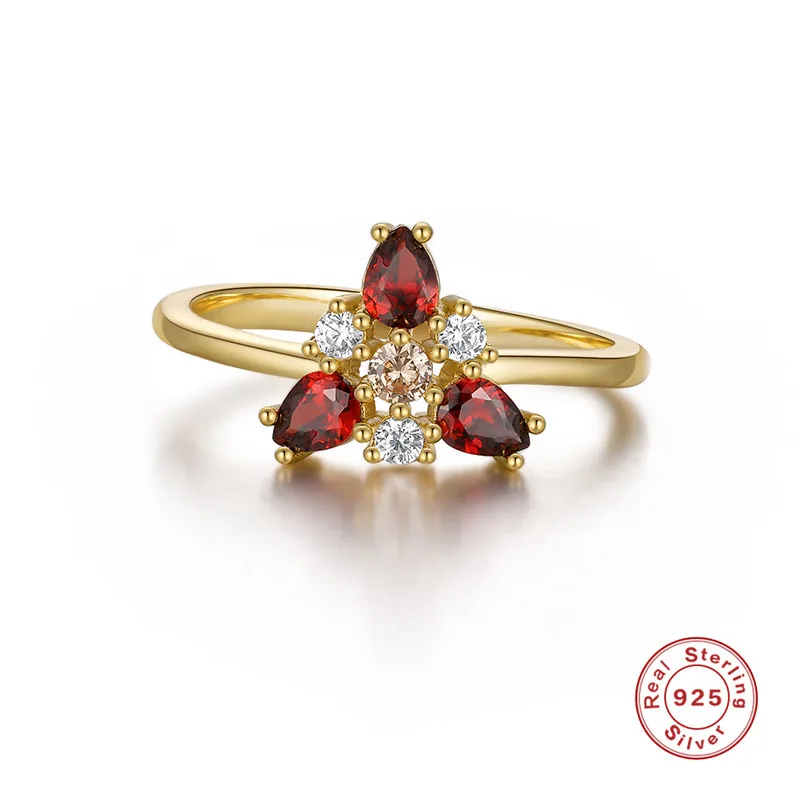 

Aide 925 Sterling Silver Stunning Triangle Garnet Dark Red Zircons Rings For Women Girl Wedding Engagement Ring Valentine's gift