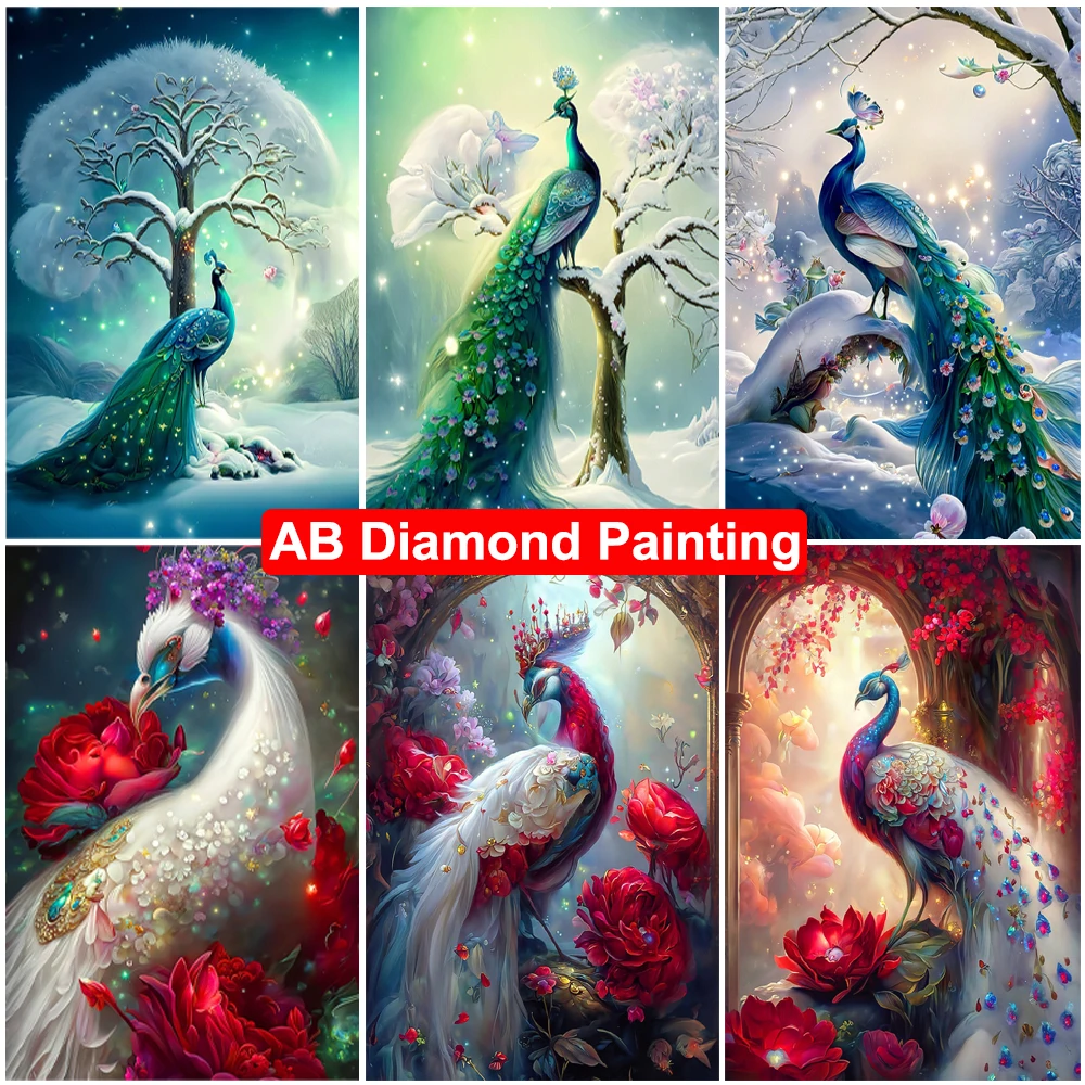 

AB Diamond Painting Peacock 5D DIY Full Square/Round Diamond Embroidery Animal Mosaic Rhinestone Picture Cross Stitch Home Decor